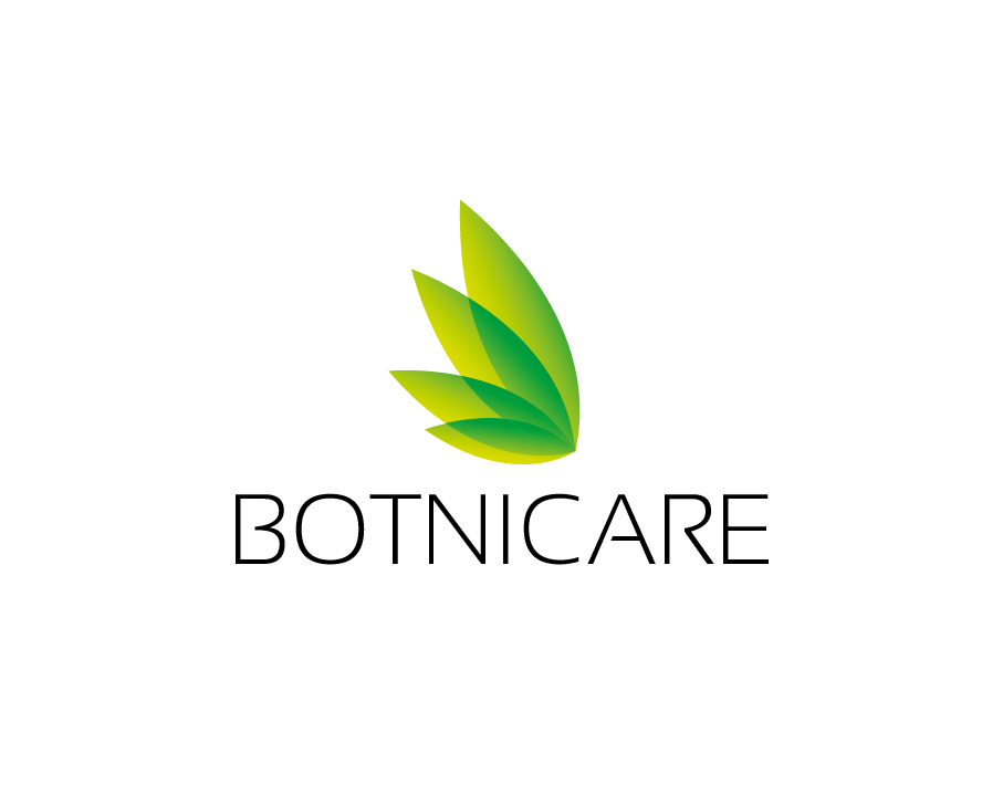 Botnicare Logo – Minimalist Green Leaves with Light Black Text